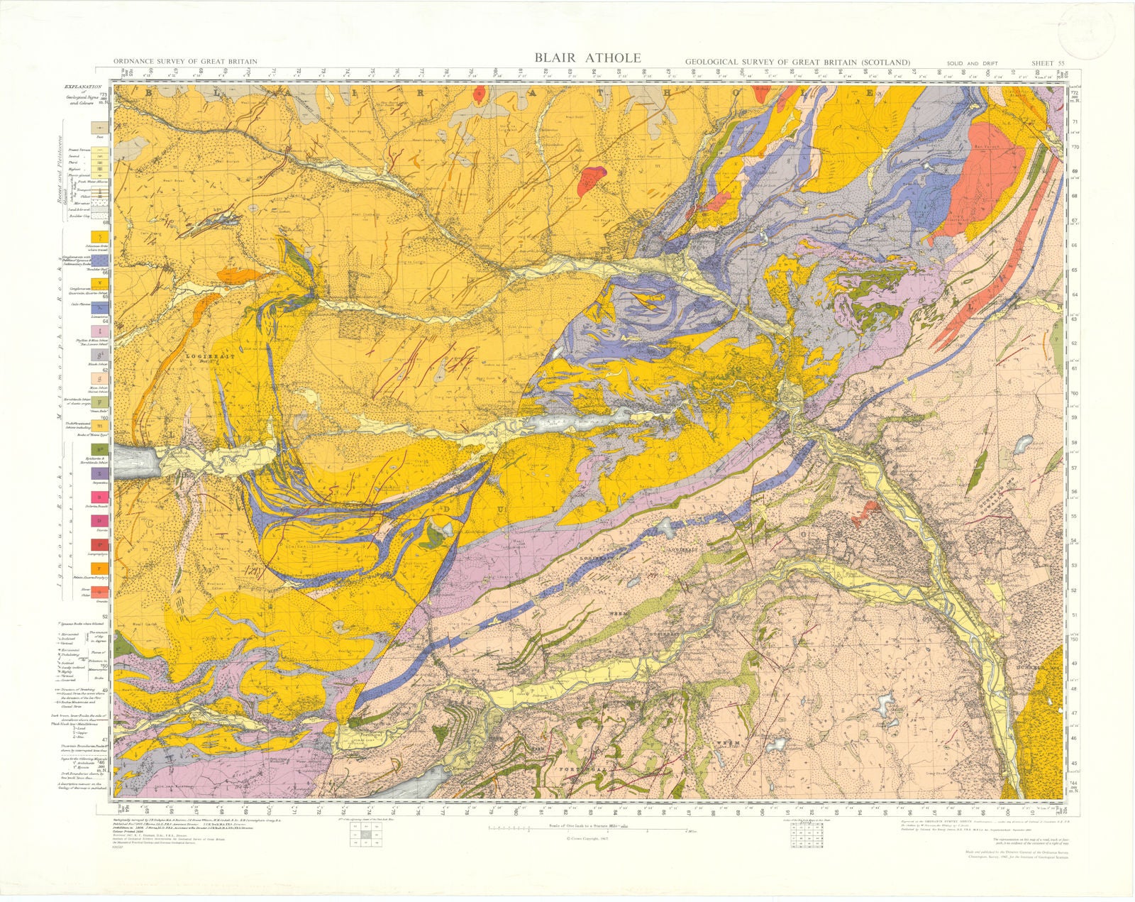 Blair Athole. Geological Survey of Scotland sheet 55. Weem 1967 old map